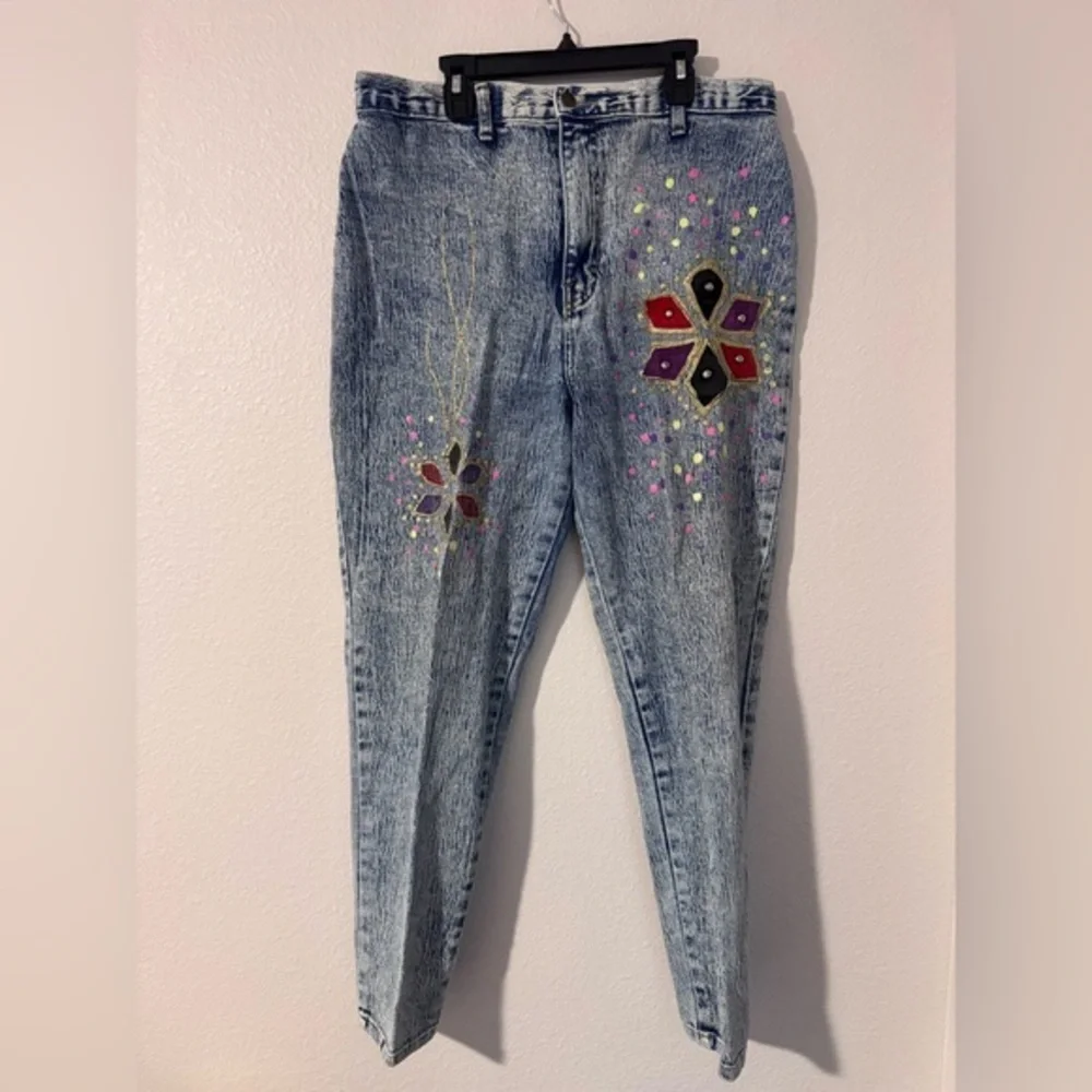 Vintage 80s Encore Jeans Colorful Embellished Cropped Jeans Size 17